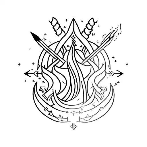 arrow with flames, Sagittarius  tattoo design idea