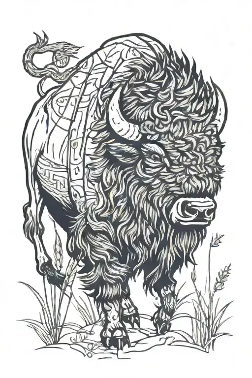 bison prairie grass tattoo design idea