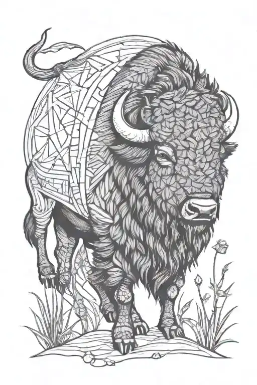bison prairie grass moon tattoo design idea
