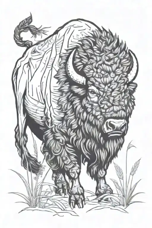 bison prairie grass tattoo design idea