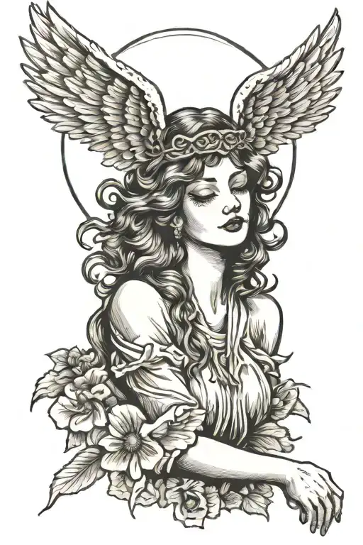 angel blindfold covering her eyes tattoo design idea