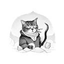 A cat smoking a joint while sitting on a mountain peak tattoo design idea