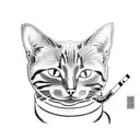 A cat smoking a joint while sitting on a mountain peak tattoo design idea