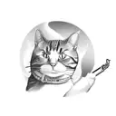 A cat smoking a joint while sitting on a mountain peak tattoo design idea