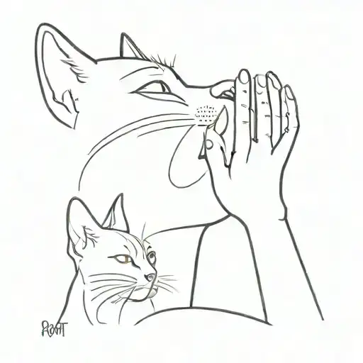 cat touching a woman's nose with its paw tattoo design idea