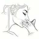 cat touching a woman's nose with its paw tattoo design idea