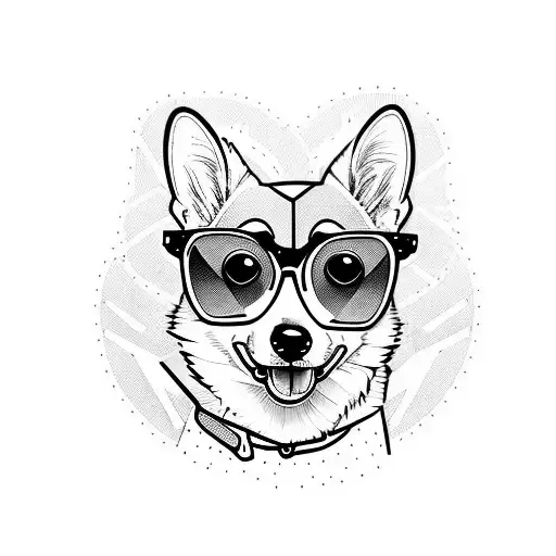 corgi with glasses tattoo design idea