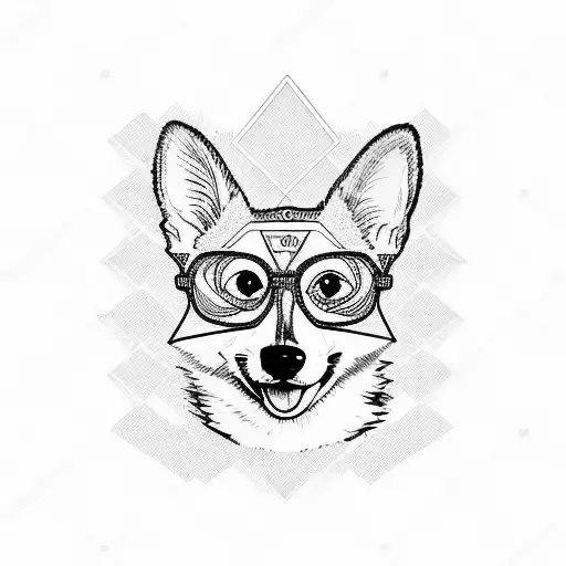 corgi with glasses tattoo design idea