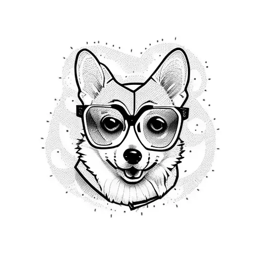 corgi with glasses tattoo design idea