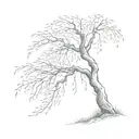 weeping willow tree being blown slightly by the wind in fine line tattoo  tattoo design idea
