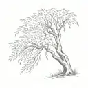weeping willow tree being blown slightly by the wind in fine line tattoo  tattoo design idea