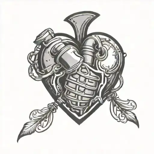 Grenade in a form of heart   tattoo design idea