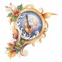 Music written on a scroll wrapping around the upper arm, under a glowing moon with falling leaves encompassing tattoo design idea