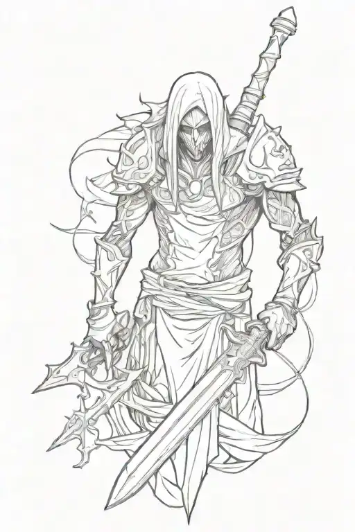 aggrogoth styled tatto, grudge, sword aesthetic tattoo design idea