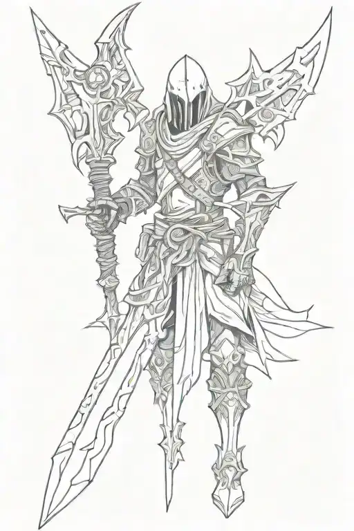 aggrogoth styled tatto, grudge, polearm  tattoo design idea