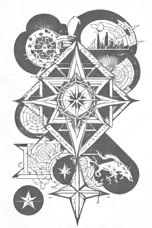 A geometric design incorporating the Southern cross, pisces, scorpio, sagittarius and aries tattoo design idea