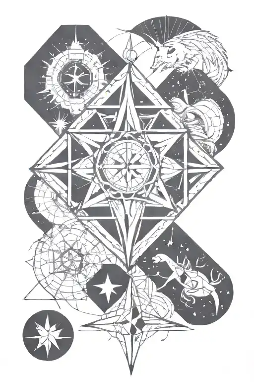 A geometric design incorporating the Southern cross, pisces, scorpio, sagittarius and aries tattoo design idea