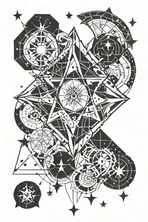 A geometric design incorporating the Southern cross and zodiac symbols tattoo design idea