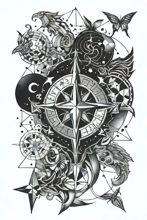 A geometric design incorporating the Southern cross, pisces, scorpio, sagittarius and aries tattoo design idea