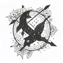 A celestial Pisces constellation merging with a fiery Sagittarius arrow tattoo design idea