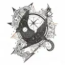 A celestial Pisces constellation merging with a fiery Sagittarius arrow tattoo design idea