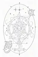 A minimalist design of the Southern Cross constellation intertwined with the symbols of Pisces, Scorpio, Aries, and Sagittarius, representing family unity tattoo design idea