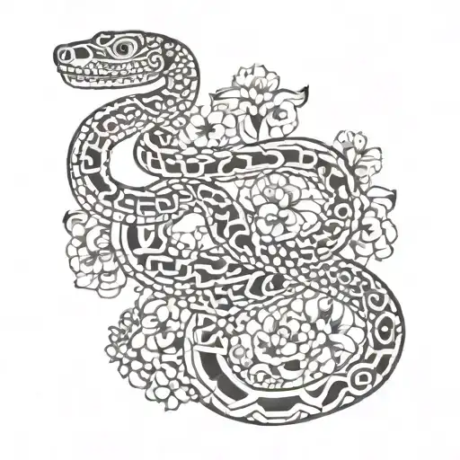 snake slithering adorned with Aztec flowers  tattoo design idea