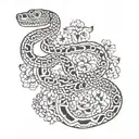 snake slithering adorned with Aztec flowers  tattoo design idea
