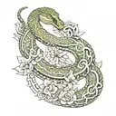 snake slithering adorned with Aztec flowers  tattoo design idea