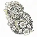 snake slithering adorned with Aztec flowers  tattoo design idea