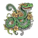 slithering snake adorned with Aztec flowers tattoo design idea