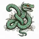 slithering snake adorned with Aztec flowers tattoo design idea