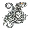 slithering snake adorned with Aztec flowers tattoo design idea
