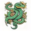 slithering snake adorned with Aztec flowers tattoo design idea
