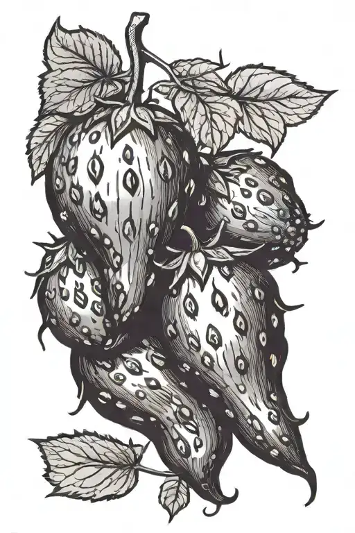 eggplant in strawberries tattoo design idea