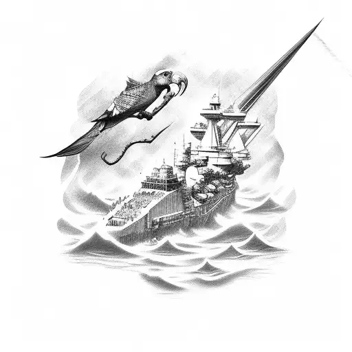 battleship, hook, parrot's beak, cornerstone  tattoo design idea