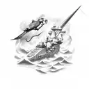 battleship, hook, parrot's beak, cornerstone  tattoo design idea
