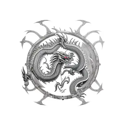 samurai fighting a demon dragon  tattoo design idea