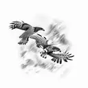 Realistic tattoo of two red tail hawks fighting while in flight. One hawk is diving at the other with talons extended tattoo design idea