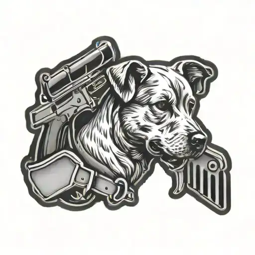 A combat medic's badge with a dog and gun incorporated, representing loyalty and protection tattoo design idea