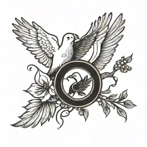 Yin and yang white dove carrying olive branch circling black dove carrying grenade tattoo design idea
