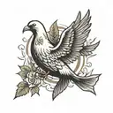 Yin and yang white dove carrying olive branch circling black dove carrying grenade tattoo design idea