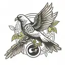 Yin and yang white dove carrying olive branch circling black dove carrying grenade tattoo design idea