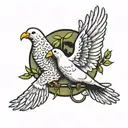 Yin and yang white dove carrying olive branch circling black dove carrying grenade tattoo design idea