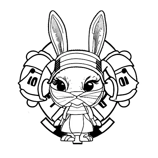 A minimalist tattoo of a rabbit dressed as Princess Leia, combining the client's favorite things and their daughter's name. tattoo design idea