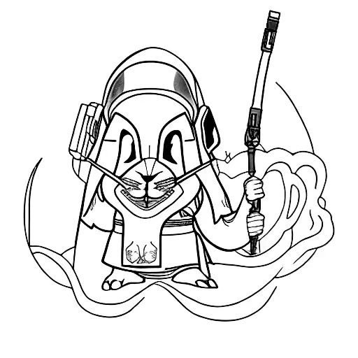 A minimalist tattoo of a rabbit dressed as Princess Leia, combining the client's favorite things and their daughter's name. tattoo design idea