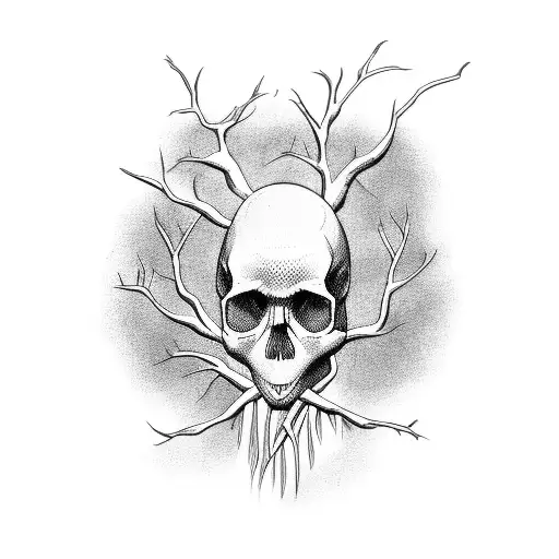 tree with skull branches tattoo design idea