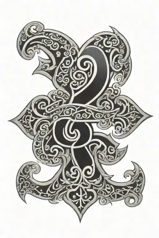 A number 9 made out of intricate cross patterns, symbolizing luck and spirituality tattoo design idea