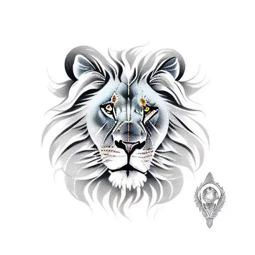 In the same tattoo, make half the face of a lion and a lioness. tattoo design idea