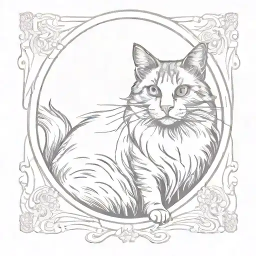 long haired tuxedo cat inside a picture frame tattoo design idea